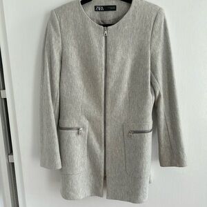 ZARA Light Gray Zip-Front Blazer Coat